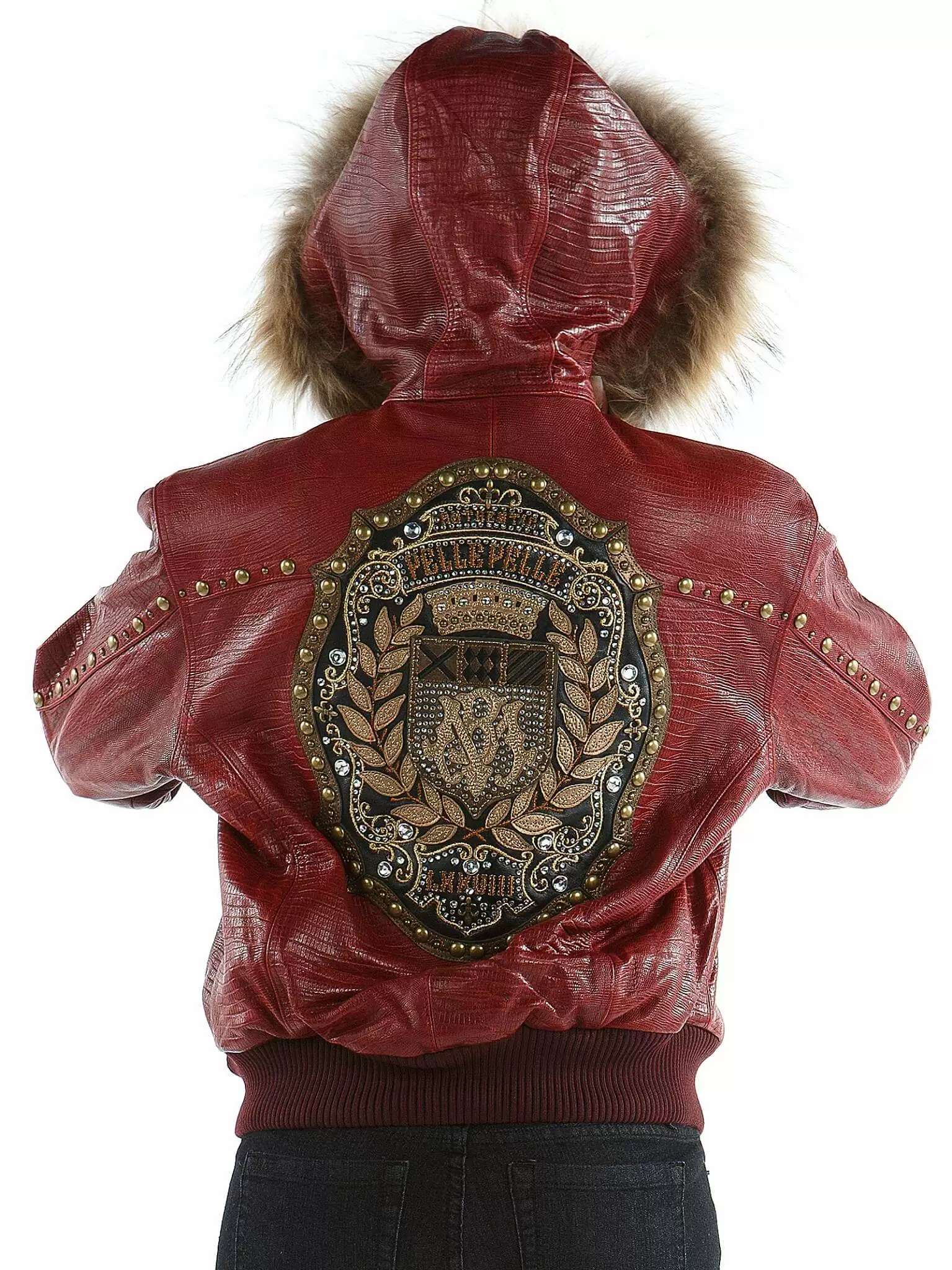 Pelle Pelle Red Hooded Studded Jacket