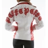 pelle pelle white studded leather jacket, pelle pelle store, white and red leather jacket