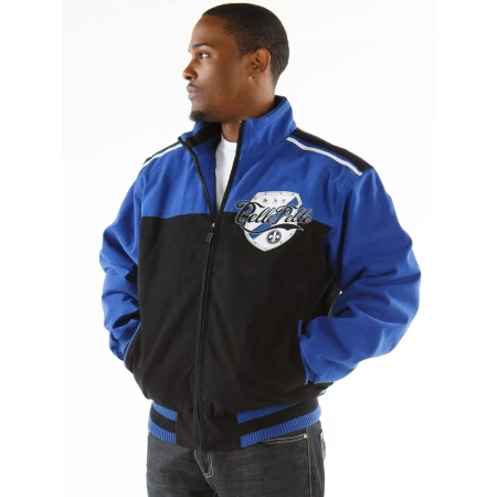 pelle pelle revolution black and blue jacket, pelle pelle store,black and blue wool jacket