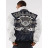 pelle pelle heritage series blue jacket, pelle pelle store,blue and white leather jacket