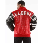 pelle pelle studded letterman red jacket, pelle pelle store,red leather jacket