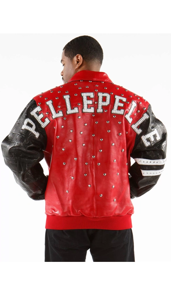 Pelle Pelle Studded Letterman Red Jacket