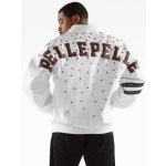 pelle pelle studded letterman white jacket, pelle pelle store,white leather jacket