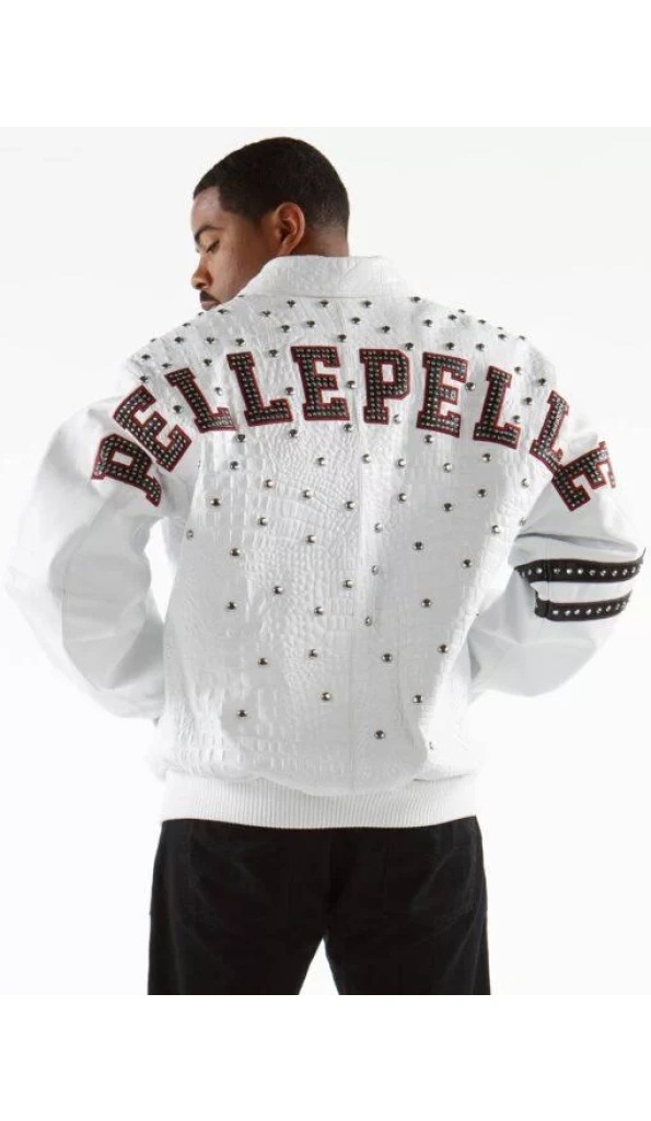 Pelle Pelle Studded Letterman White Jacket