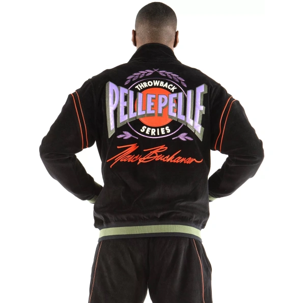 pelle pelle throwback black warmup set, pelle pelle store,balck wool jacket