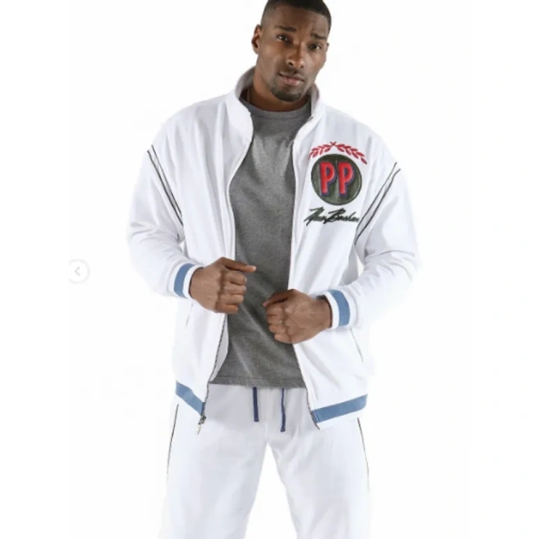 pelle pelle throwback velour warmup set, pelle pelle store,white jacket