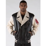 pelle pelle varsity biker plush jacket, pelle pelle store, black leather jacket