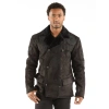 pelle pelle victory pea coat, pelle pelle store, black leather coat