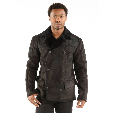 pelle pelle victory pea coat, pelle pelle store, black leather coat