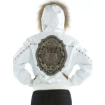 pelle pelle white hooded studded jacket, pelle pelle store, pelle pelle jacket, white leather jacket