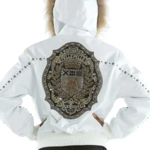 Pelle Pelle White Hooded Studded Jacket