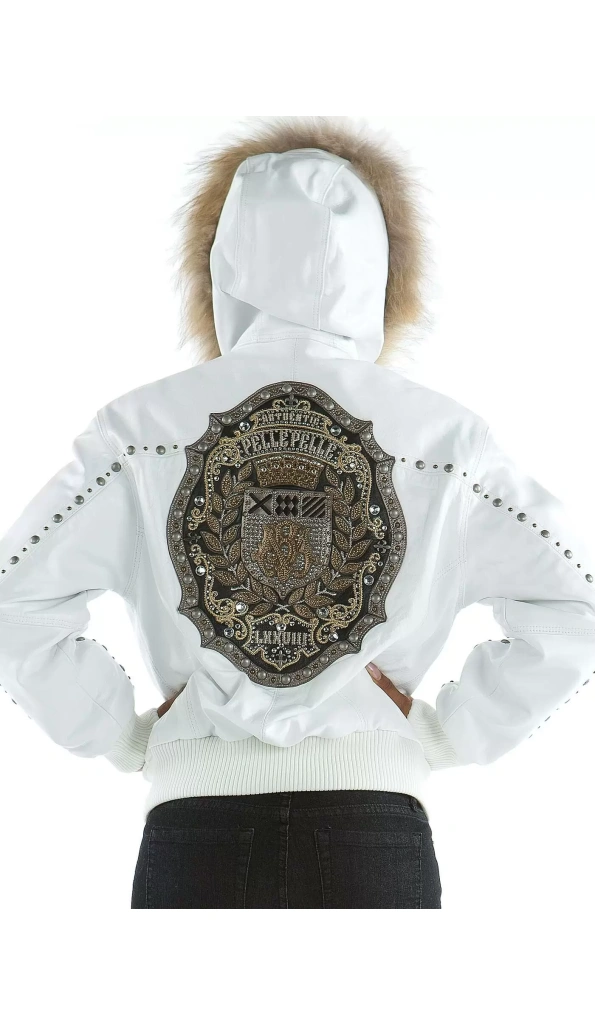 Pelle Pelle White Hooded Studded Jacket
