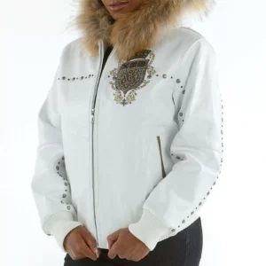 Pelle Pelle White Hooded Studded Jacket view 2