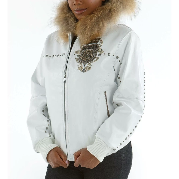 pelle pelle white hooded studded jacket, pelle pelle store, pelle pelle jacket, white leather jacket