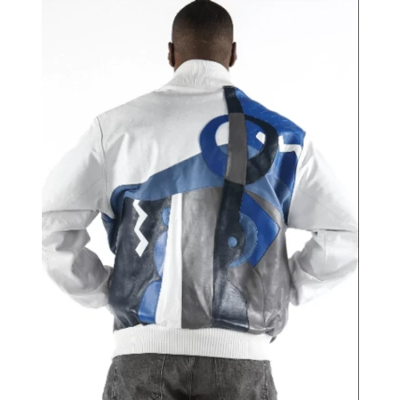 pelle pelle white plush picasso jacket, pelle pelle store, pelle pelle jacket, blue and white leather jacket