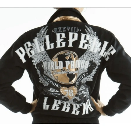 pelle pelle black varsity jacket, pelle pelle store, pelle pelle jacket, black wool jacket