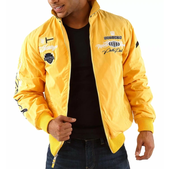 pelle pelle yellow world sport jacket, pelle pelle store, pelle pelle jacket, yellwo wool jacket