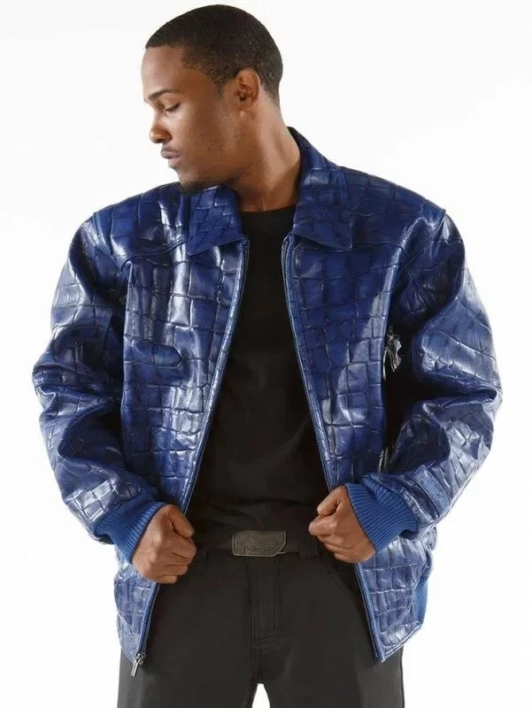 Best Pelle Pelle Crocodile Blue Leather Jacket