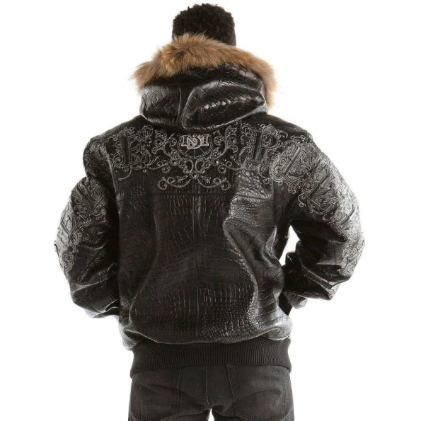 pelle pelle crocodile hooded black jacket, pelle pelle store, pelle pelle jacket, black leather jacket