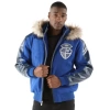 pelle pelle fur hooded blue leather jacket, pelle pelle store, pelle pelle jacket, blue leather jacket