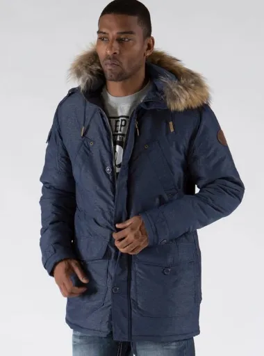 Pelle Pelle Fur Hooded Blue Long Coat