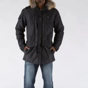 Pelle Pelle Fur Hooded Denim Long Coat