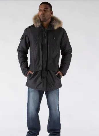 Pelle Pelle Fur Hooded Denim Long Coat