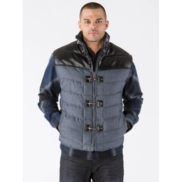 pelle pelle mens gray and black vest, pelle pelle store, pelle pelle jacket, gray and black vest