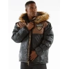 pelle pelle gray puffer hooded coat, pelle pelle store, pelle pelle jacket, gray and brown hooded jacket