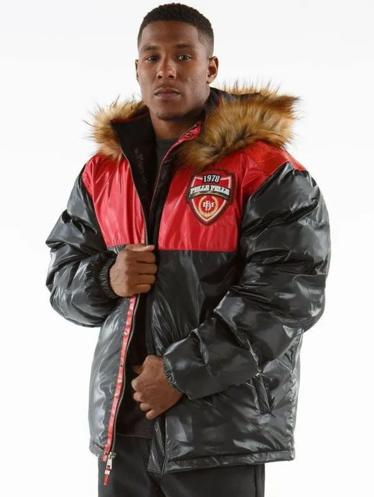 Red puffer with fur hood sale