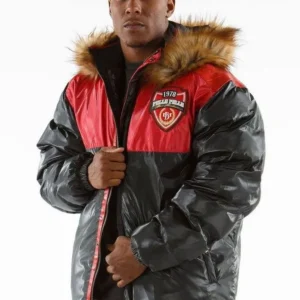 Pelle Pelle Gray And Red Puffer Hooded Coat