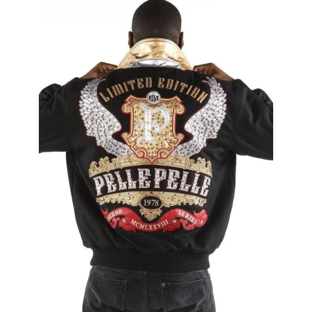 Pelle Pelle Limited Edition Black Jacket, pelle pelle store, pelle pelle jacket, black wool jacket