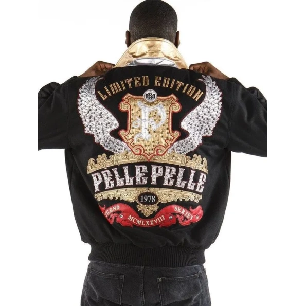 Pelle Pelle Limited Edition Black Jacket, pelle pelle store, pelle pelle jacket, black wool jacket