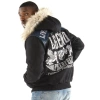 pelle pelle legend fur hooded jacket, pelle pelle store, pelle pelle jacket, navy blue wool jacket