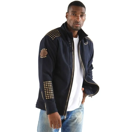 pelle pelle navy blue stand up collar jacket, pelle pelle store, pelle pelle jacket, navy blue wool jacket