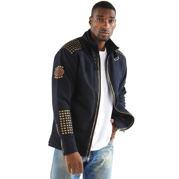 pelle pelle navy blue stand up collar jacket, pelle pelle store, pelle pelle jacket, navy blue wool jacket