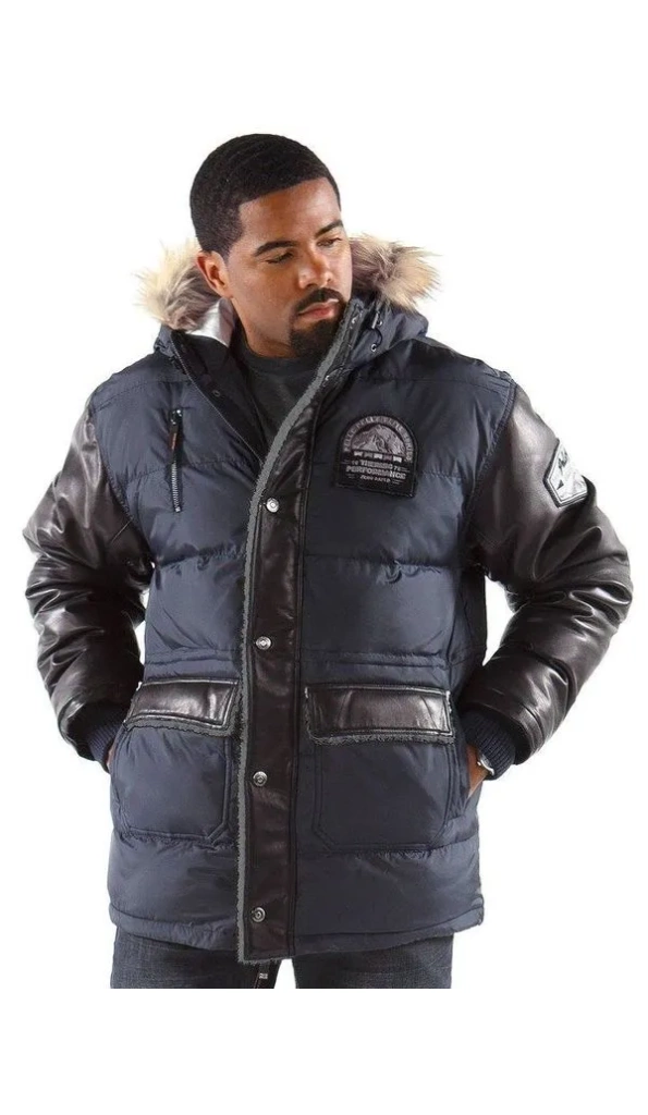 Pelle Pelle Navy Puffer Long Fur Hooded Coat