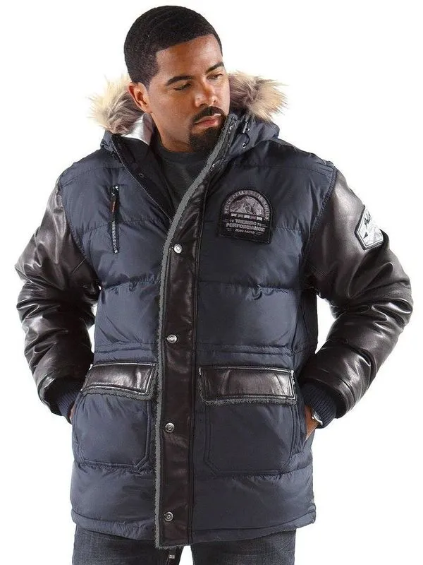 Pelle Pelle Navy Puffer Long Fur Hooded Coat