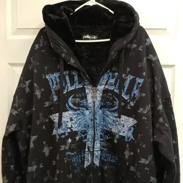 pelle pelle mens printed black hoodie, pelle pelle store, pelle pelle jacket, black wool jacket