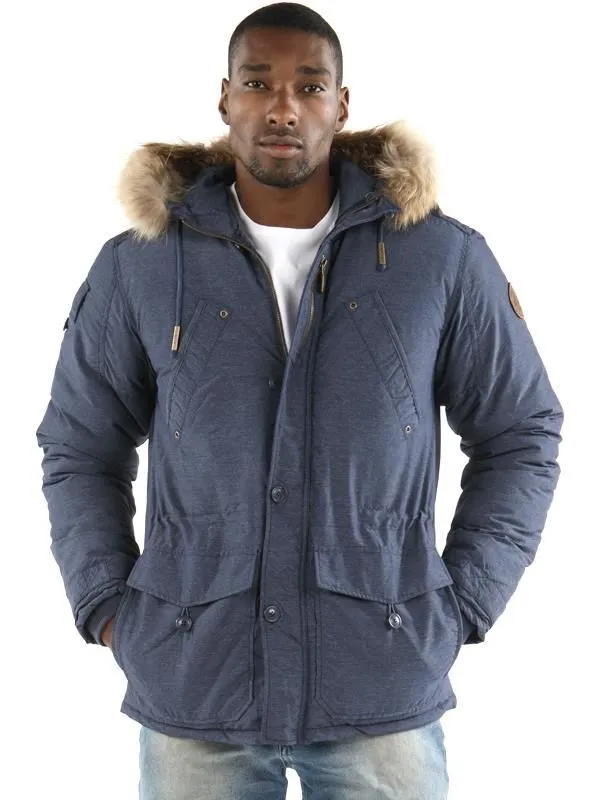 Pelle Pelle Navy Blue Fur Hooded Wool Jacket