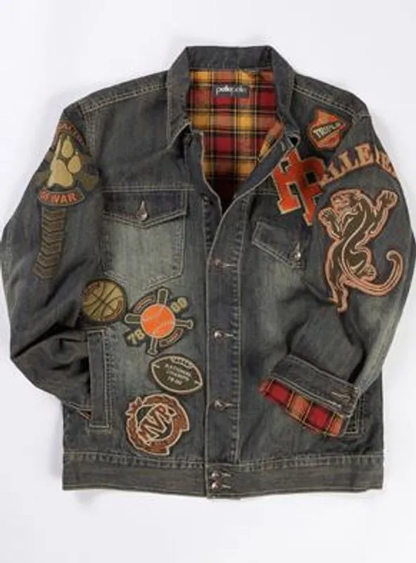 Pelle Pelle Varsity Bomber Gray Denim Jacket