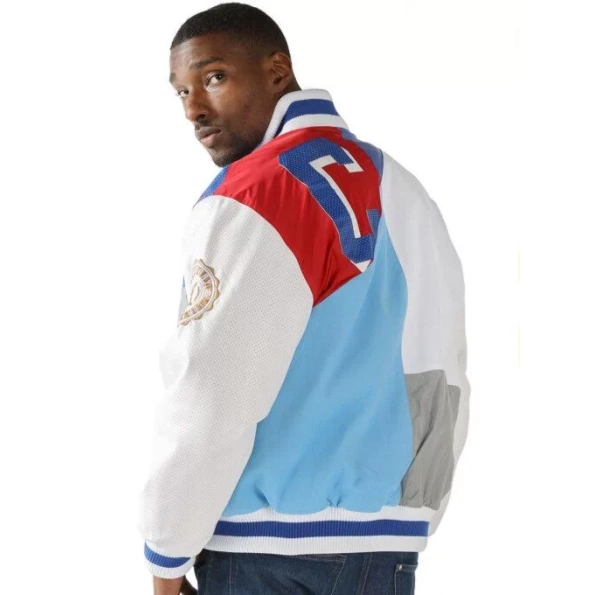 pelle pelle white and blue dunk jacket, pelle pelle store, pelle pelle jacket, white and blue leather jacket