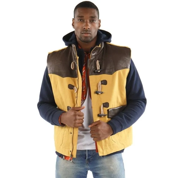 pelle pelle mens yellow and brown vest, pelle pelle store, pelle pelle jacket, yellow jacket