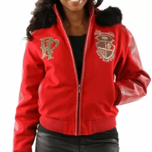 Pelle Pelle Royal Red Fur Hood Leather Jacket view 2