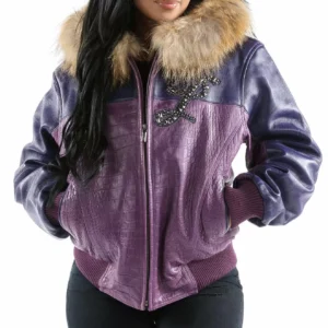 Pelle Pelle Purple Hooded Script Leather Jacket view 2