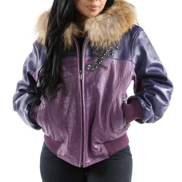 Pelle Pelle Purple Hooded Script Leather Jacket