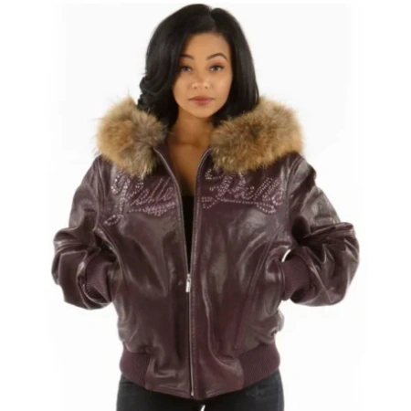 Pelle Pelle Purple Studded Fur Hood Jacket