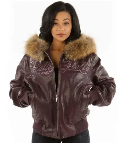 Pelle Pelle Purple Studded Fur Hood Jacket