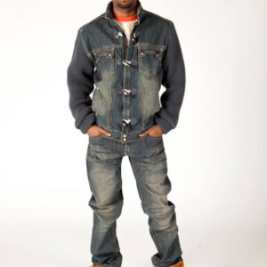 Bold Pelle Pelle Blue Jeans Jacket With Gray Sleeves view 3