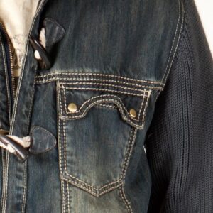 Bold Pelle Pelle Blue Jeans Jacket With Gray Sleeves